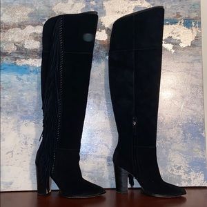 Dolce Vita - thigh high, black suede fringe boots